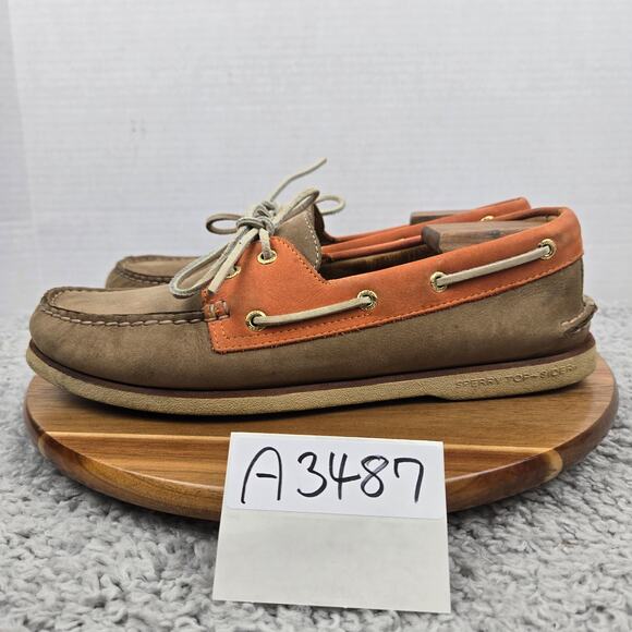 Sperry Top Sider Gold Cup 2-Eye Brown Orange Two Tone Casual Boat Shoe Men 11.5 - Picture 1 of 12